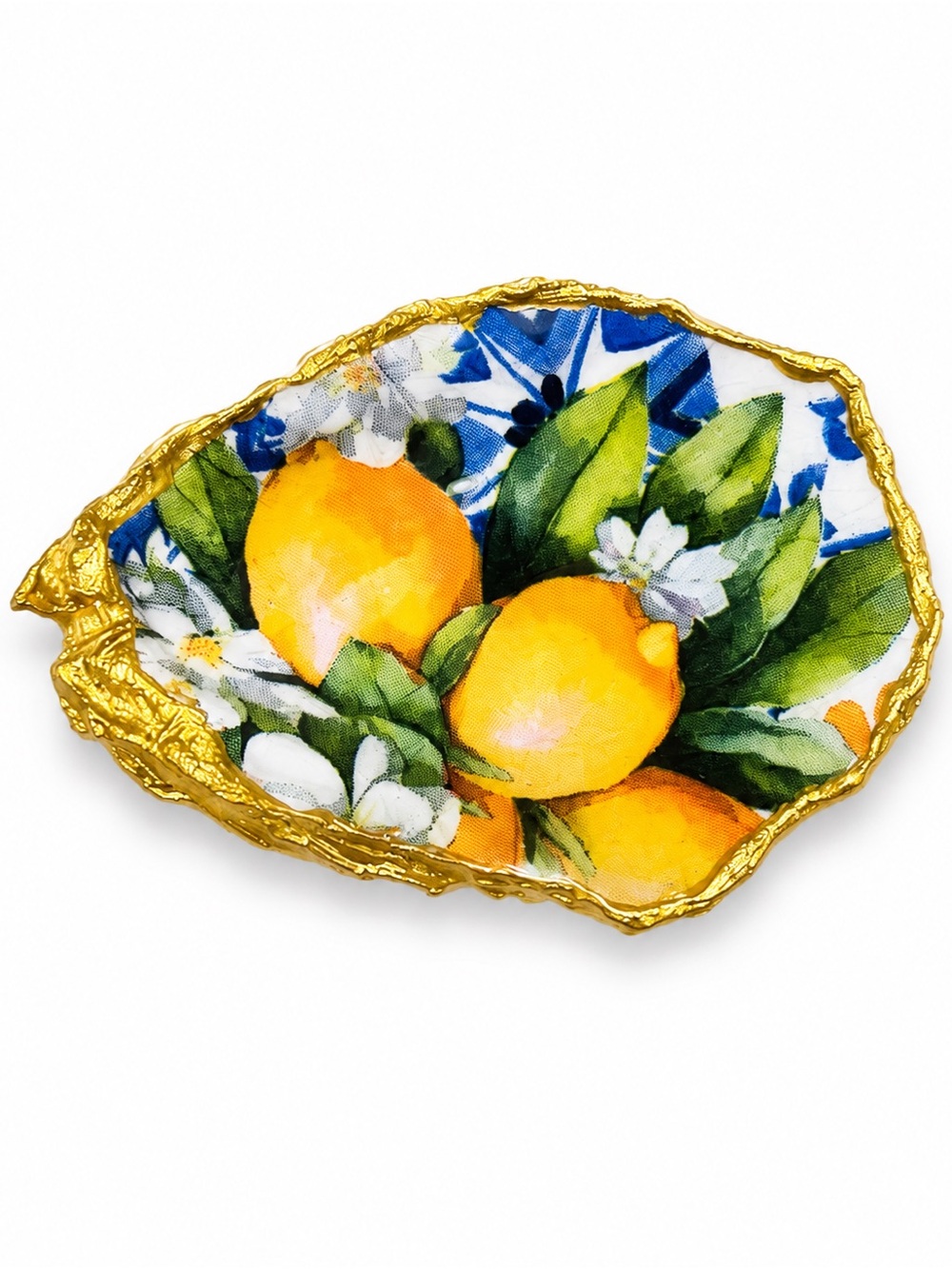 Lemon Motif Decorative Natural Shell Ring Dish, Handmade by Me